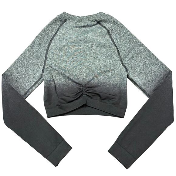 Gymshark Adapt Ombre Long Sleeve Crop Top Black Gray Medium Med M Shirt Gym - Picture 2 of 10